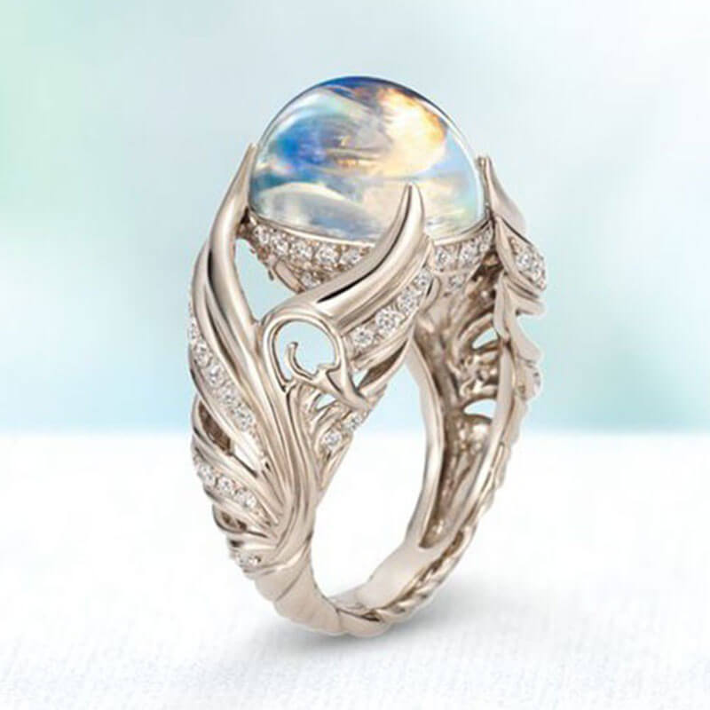 Hollow Stones Angel Wings Moonstone Ring