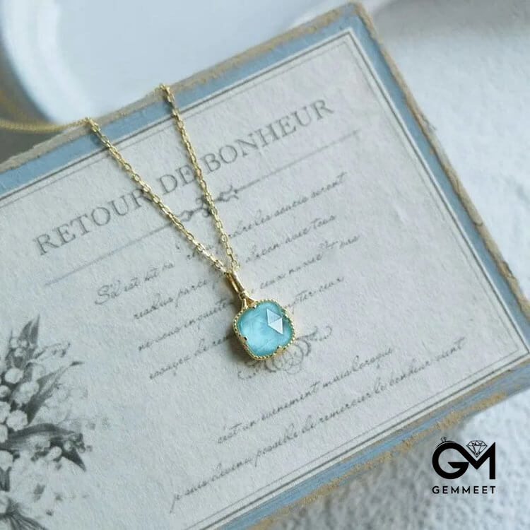 Square Faceted Aquamarine Necklace