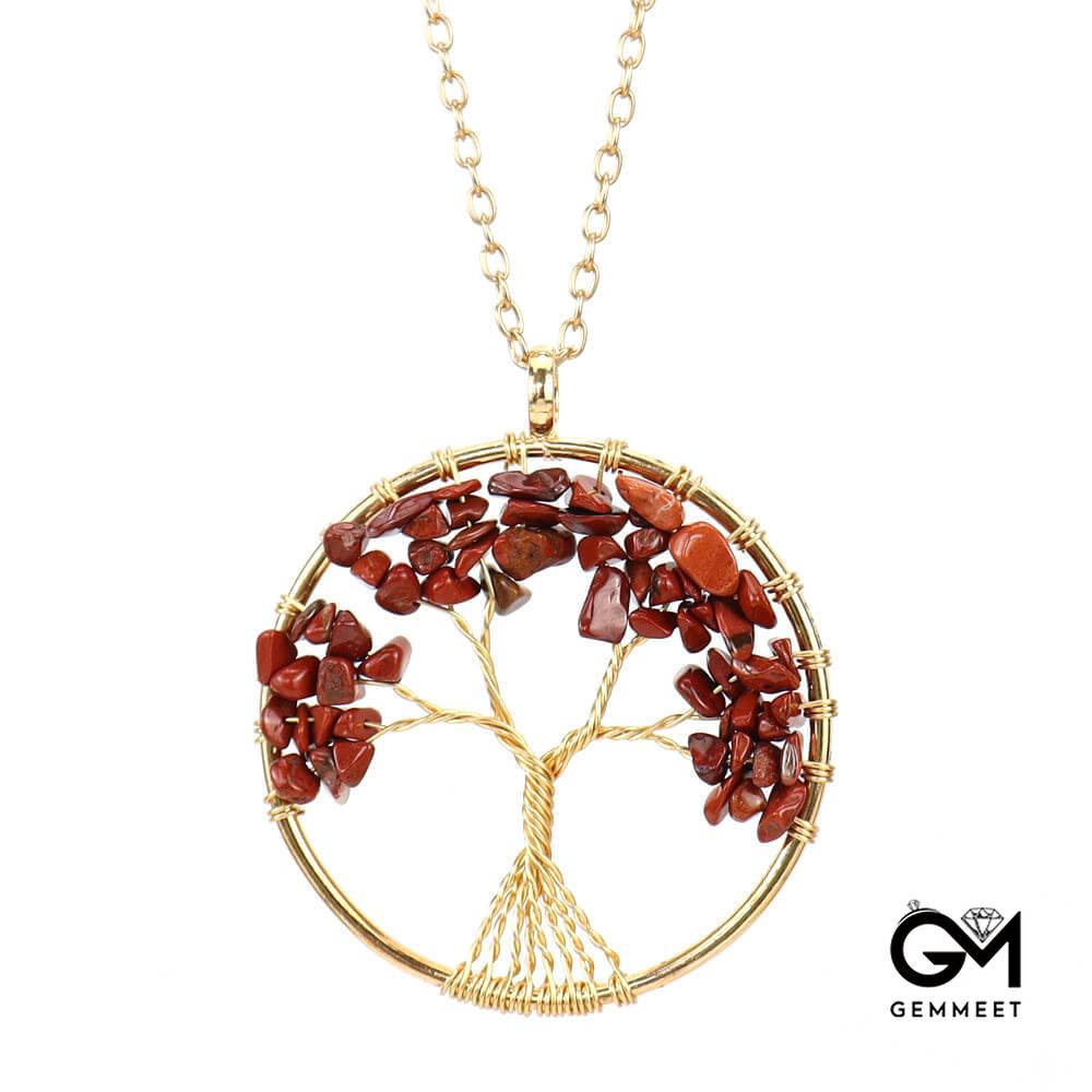 Gold Wrapped Silk Crystal Roots Tree of Life Necklace