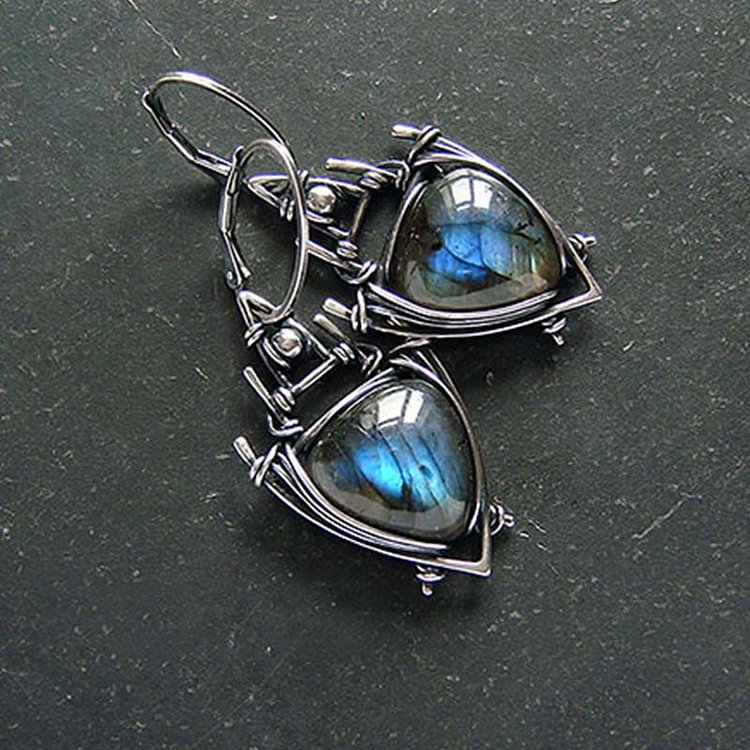 Triangle Labradorite Silver Plated Witch Earrings