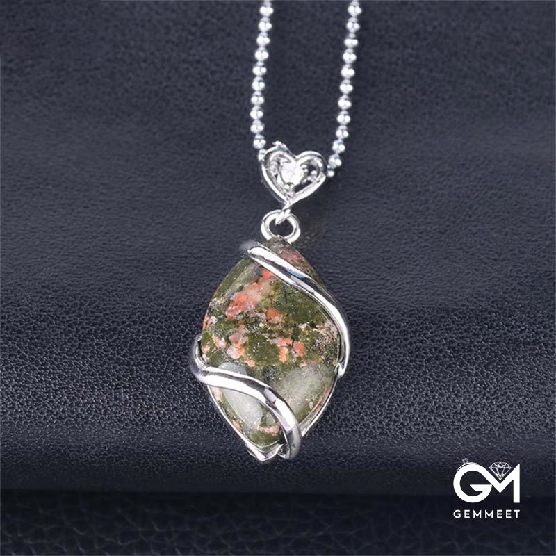 Marquise Pattern Green Jasper Charm Necklace Pendant