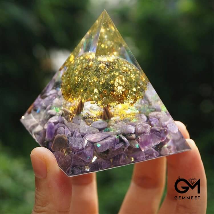 Tree of Life Peridot With Charoite Orgone Pyramid