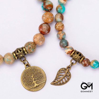 Life of Tree & Leaf Symbol Stone Bead Bracelet