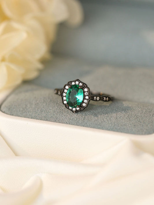 S925 Black Gold Oval Cut Paraiba Ring