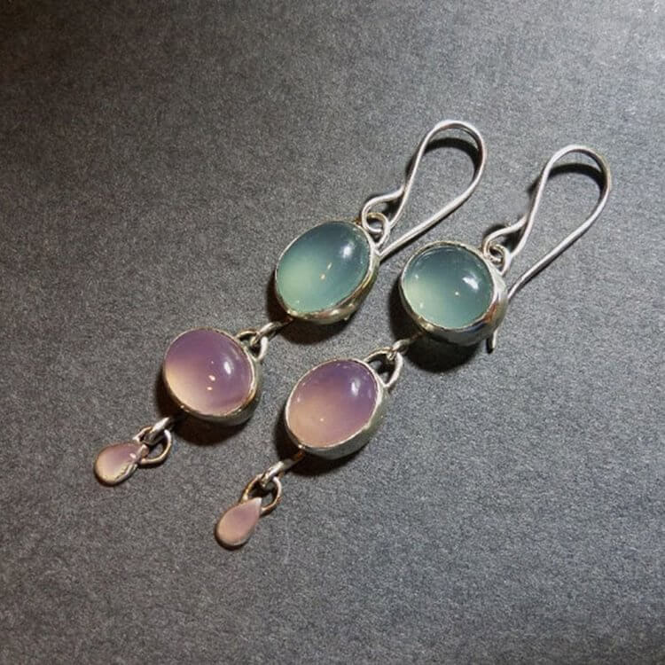 Pink And Green Cat's Eye Stone Witch Earrings