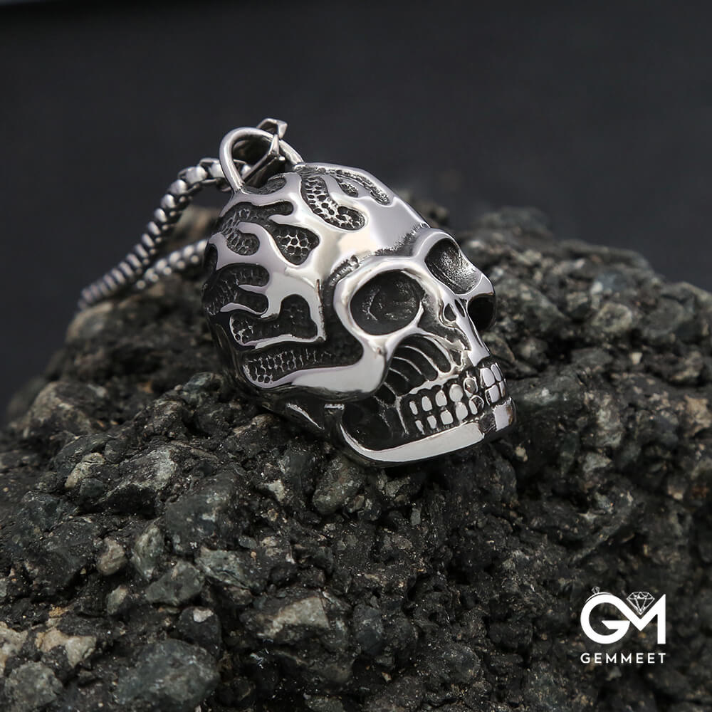 Fire Skull Hip Hop Stainless Steel Necklace