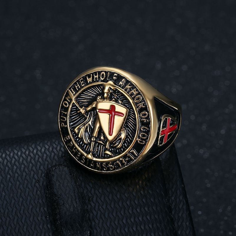 Vintage Gold Plated Knights Templar Red Cross Shield Ring