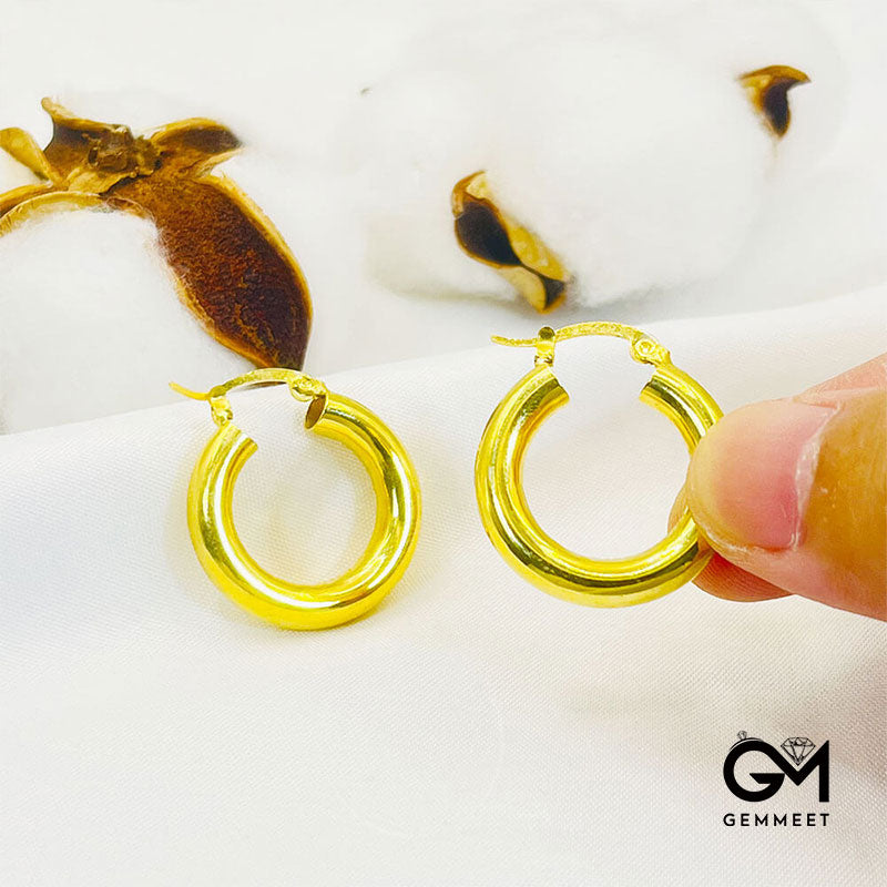 Gold Classic Chunky Hammered Huggie Hoop Earrings