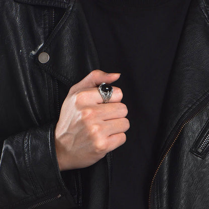 Vintage Eagle Sterling Silver Black Onyx Rings