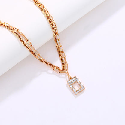 Micro-encrusted Zirconia Square Pendant Double Layer Bracelet