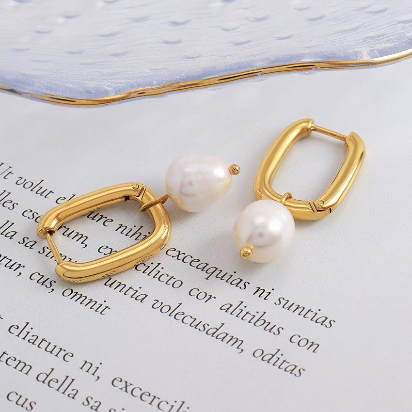 Golden Irregular Pearl Dangle Earrings