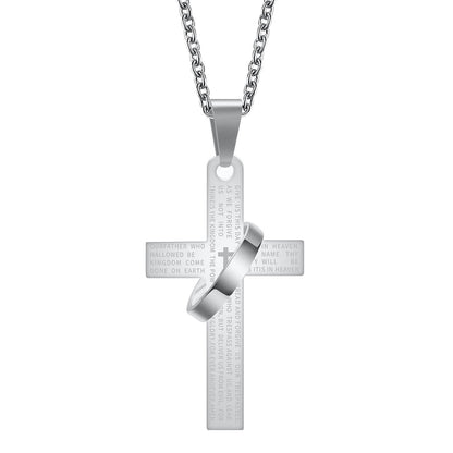 Men's Lord's Prayer Hanging Ring Cross Necklace