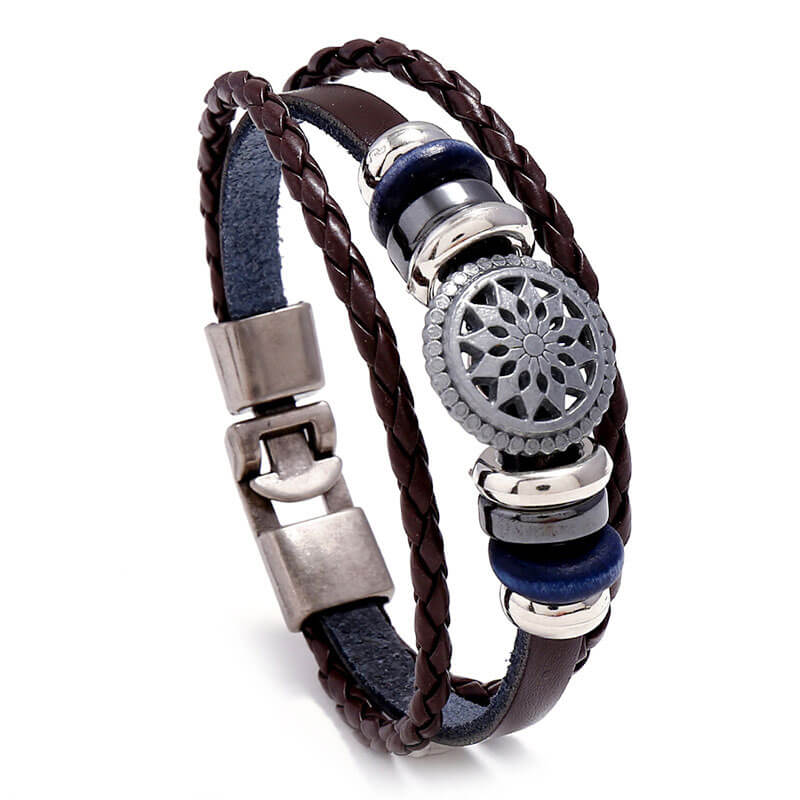 Helios Motif Simple Woven Leather Bracelet