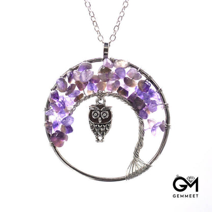 Crystal Gravel Wrapped Silk Tree of Life Necklace