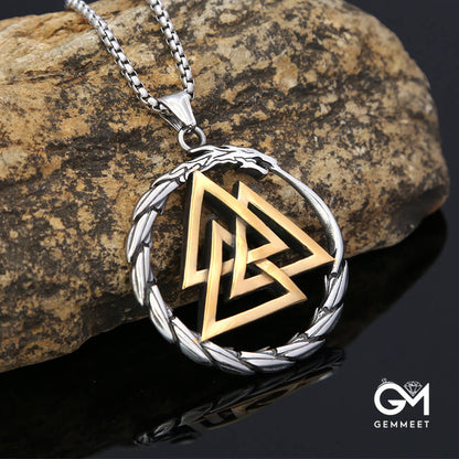 Vintage Rune Stainless Steel Ouroboros Pendant Necklace