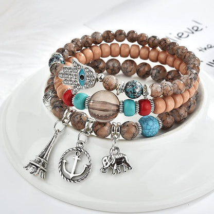 Elephant Tower Evil Eye Hamsa Bracelet Set