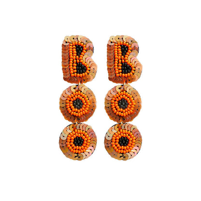 Halloween Punk Style Rice Bead Earrings Hand-woven Alphabet Sequins Personality Earrings