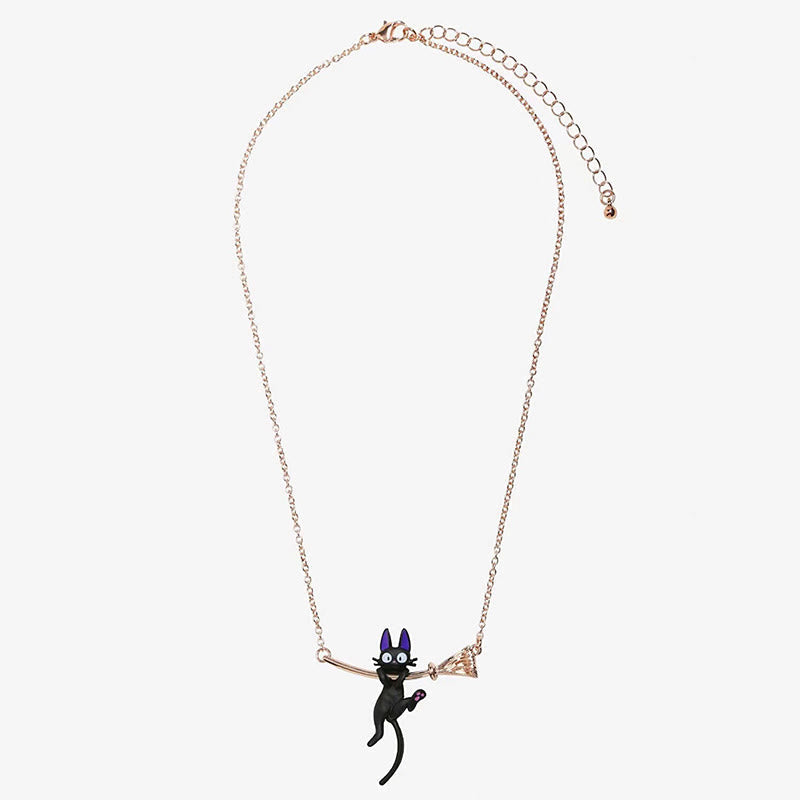 Cute Black Cat Hanging Witch Broom Necklace