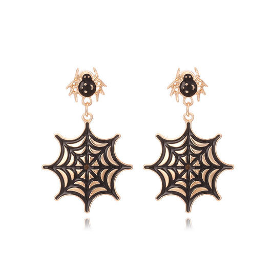 Halloween Spider Web Earrings Personality Temperament Alloy Drop Oil Spider Earrings Gothic Dark Earrings