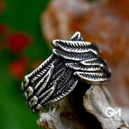 Stainless Steel Angel Wing Feather Ring