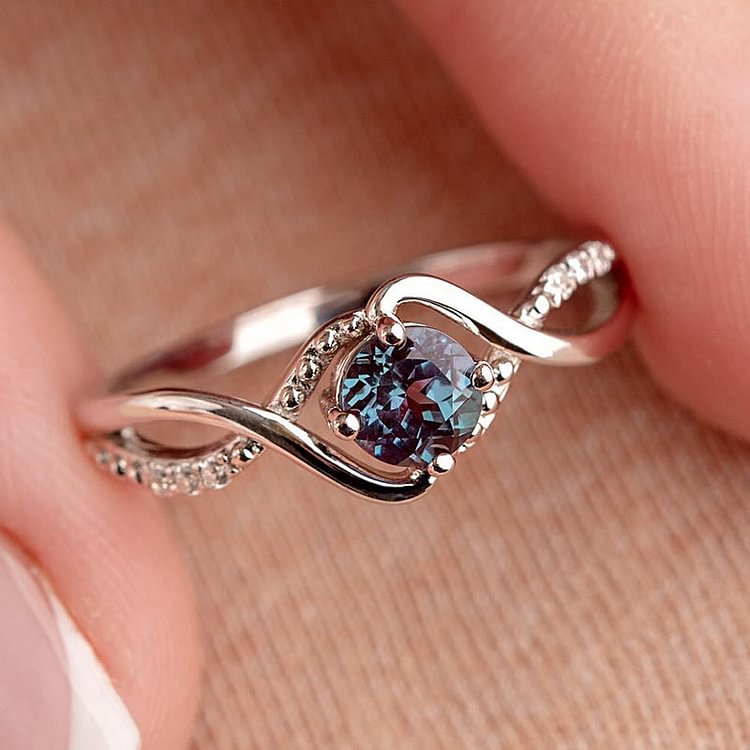 Wave Shaped Blue Alexandrite Engagement Ring