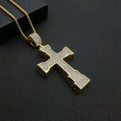 Hip Hop Cross Rectangular Gold Plated Full Zirconia Pendant