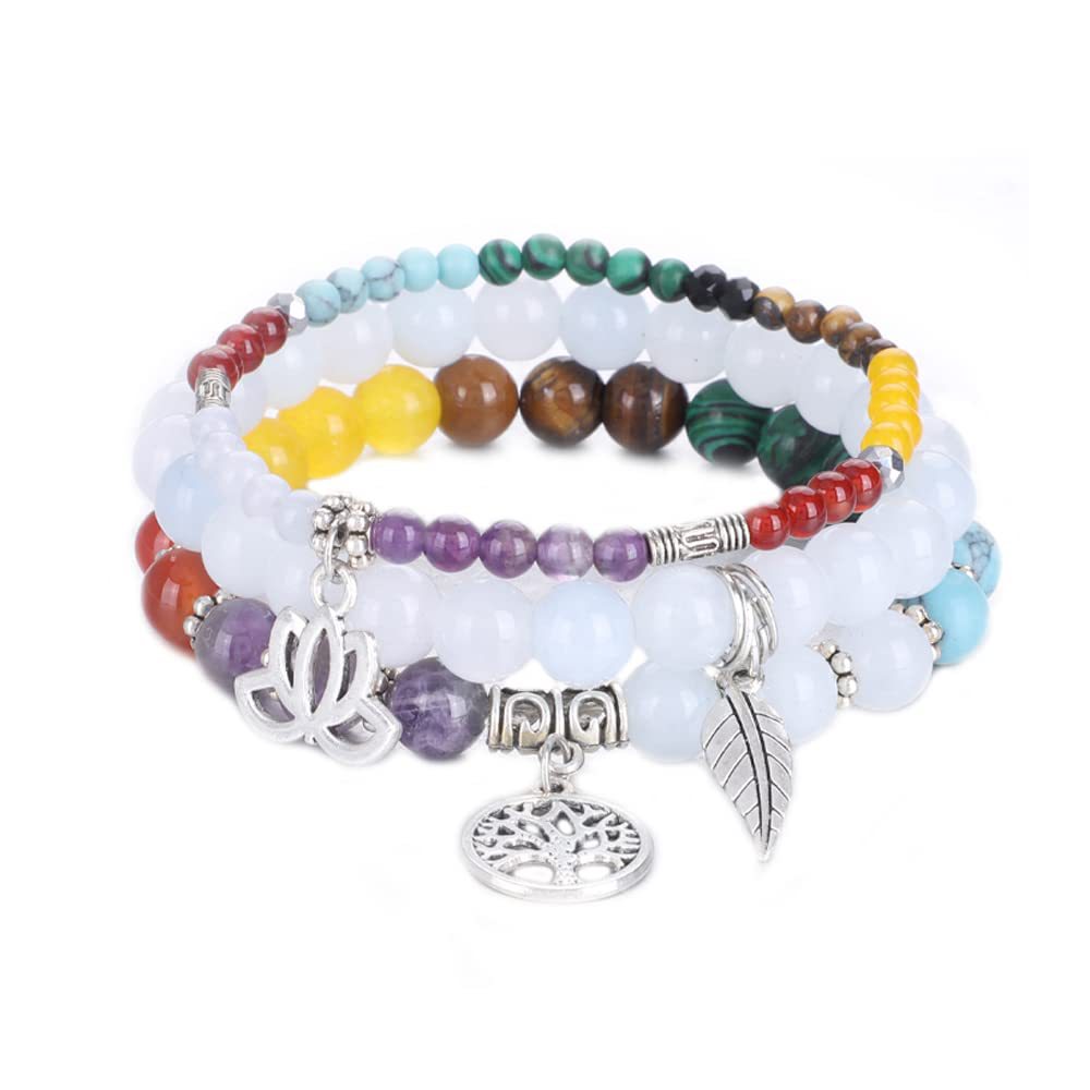 Life of Tree Lotus & Leaf Symbol Color Stones Bracelet