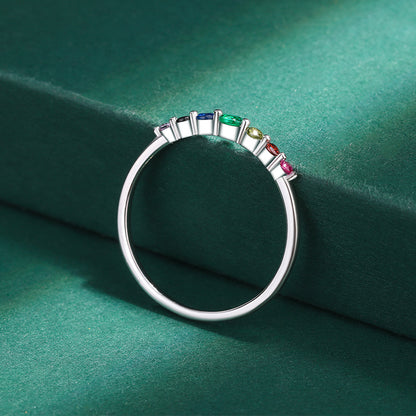 Simple Rainbow Irregular Small Oval Plain Ring