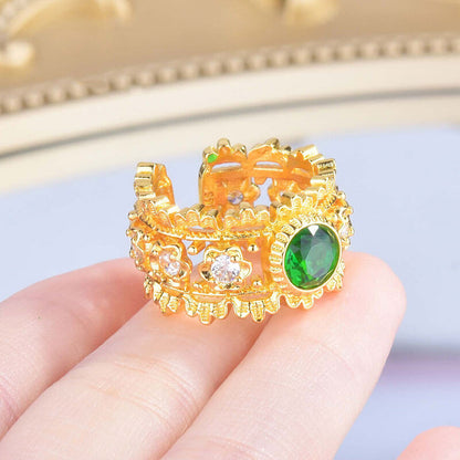 Lace Emerald Ring Textured Gold Emerald Zircon Ring