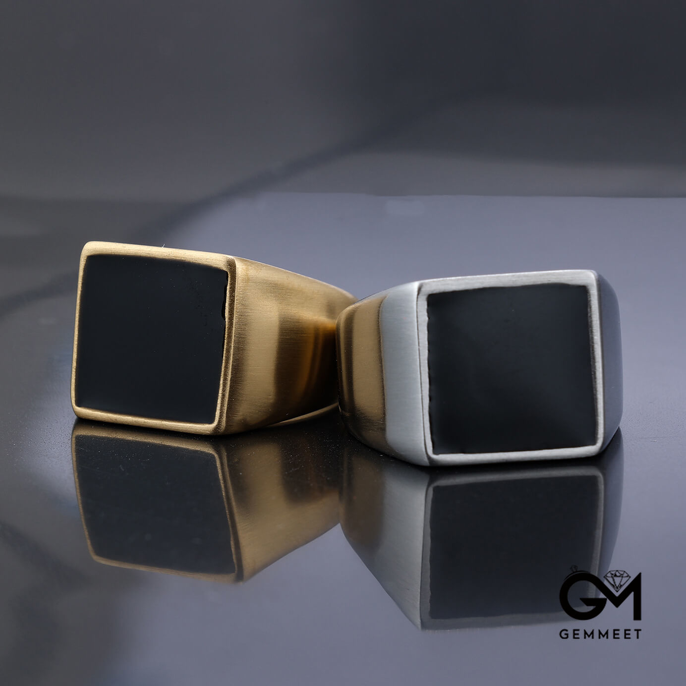 Square Drop Gel Enamel Gold Silver Square Titanium Steel Ring