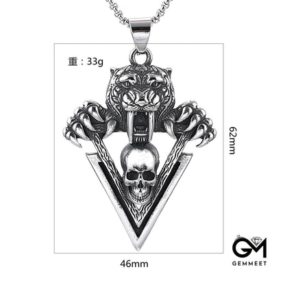 Stainless Steel Tiger Head Skull Pendant Necklace