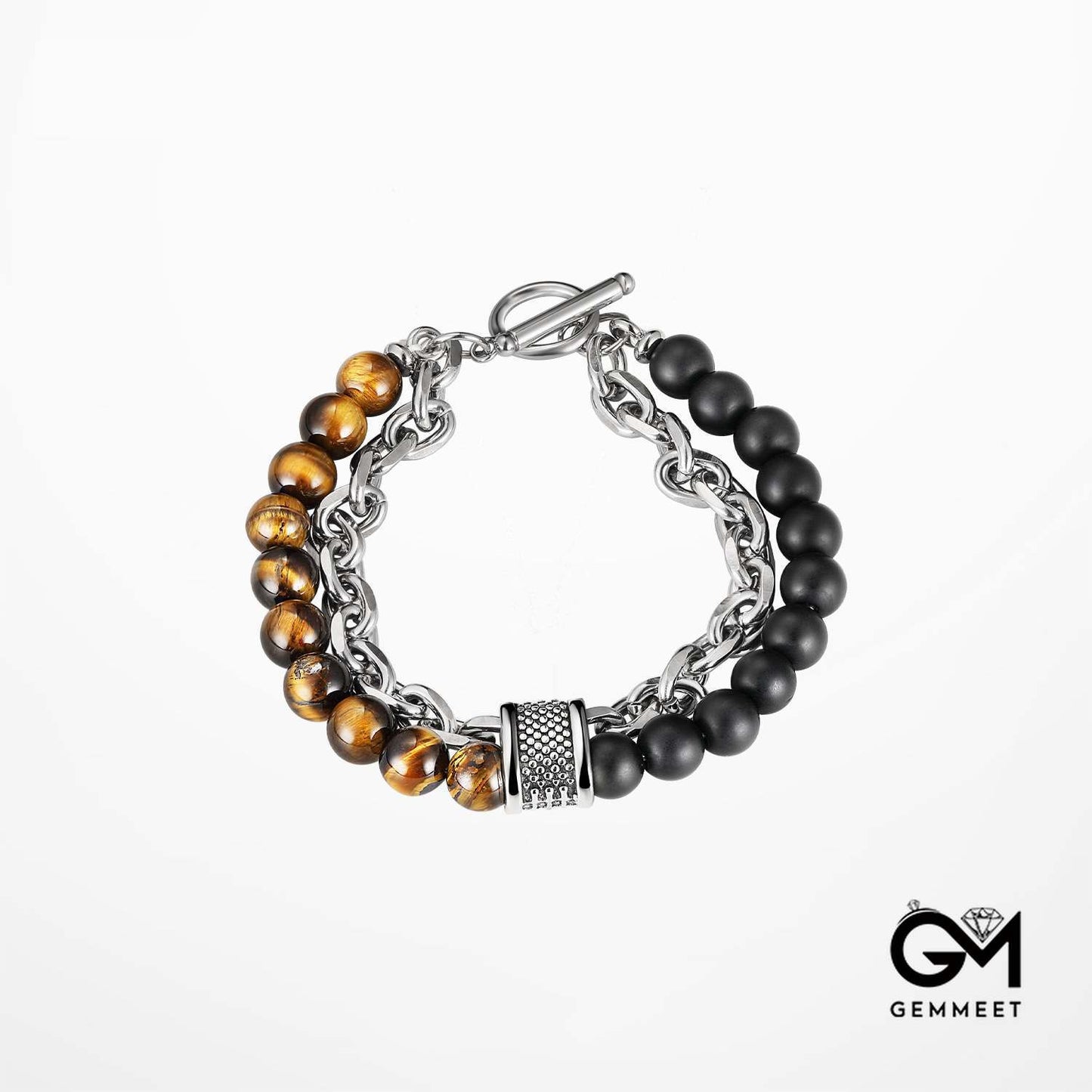 Men's Double Chain Link Stone Bracelet