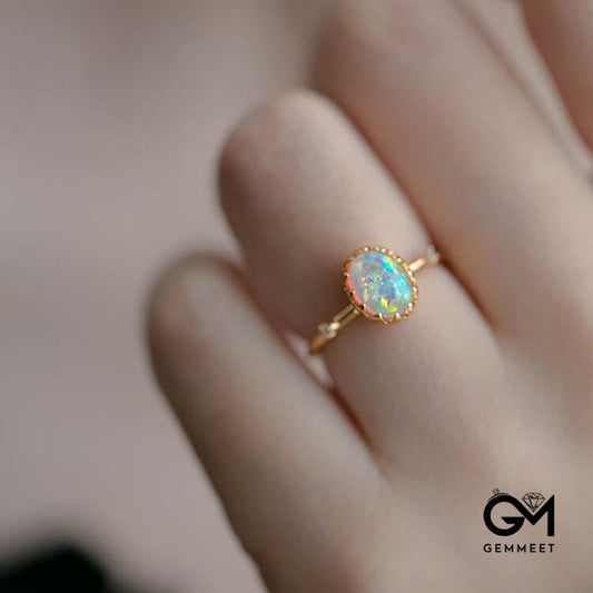 Retro Gold Opal Adjustable Ring