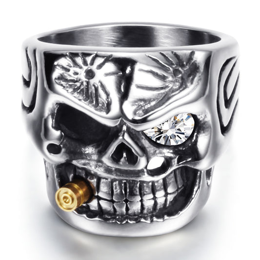 Retro Punk Overbearing Skull Men's Titanium Steel Ring