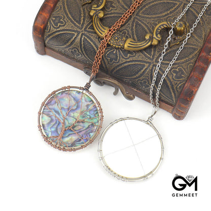 Synthetic Abalone Shell Tree of Life Disc Pendant Necklace