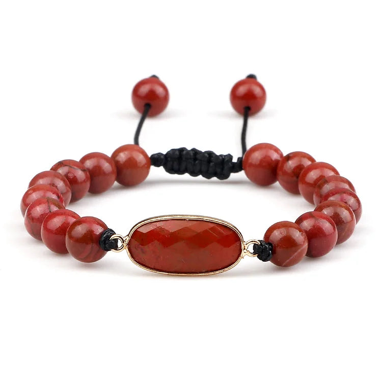 Red Agate Stone Beaded Opalite Bracelet