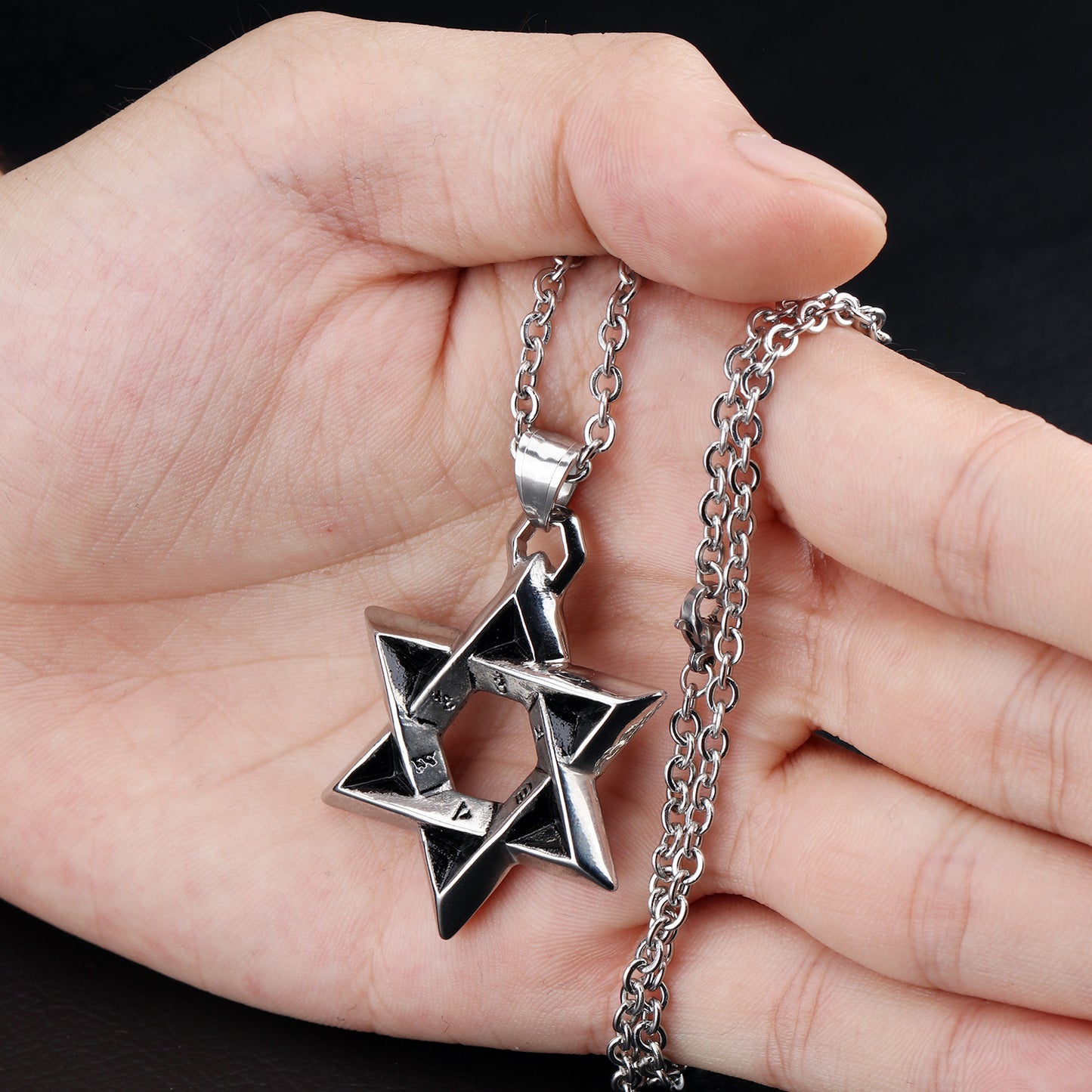 Titanium Steel Hexagram Pendant Chain Necklace