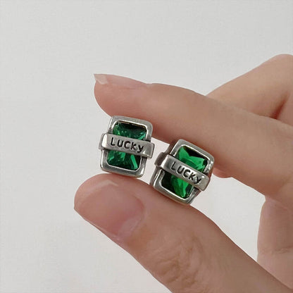 Retro Light Luxury Green Zircon Lucky Earrings