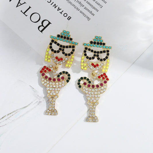 Cartoon Character Cute Long Alloy Inlaid Zircon Sparkling Earrings