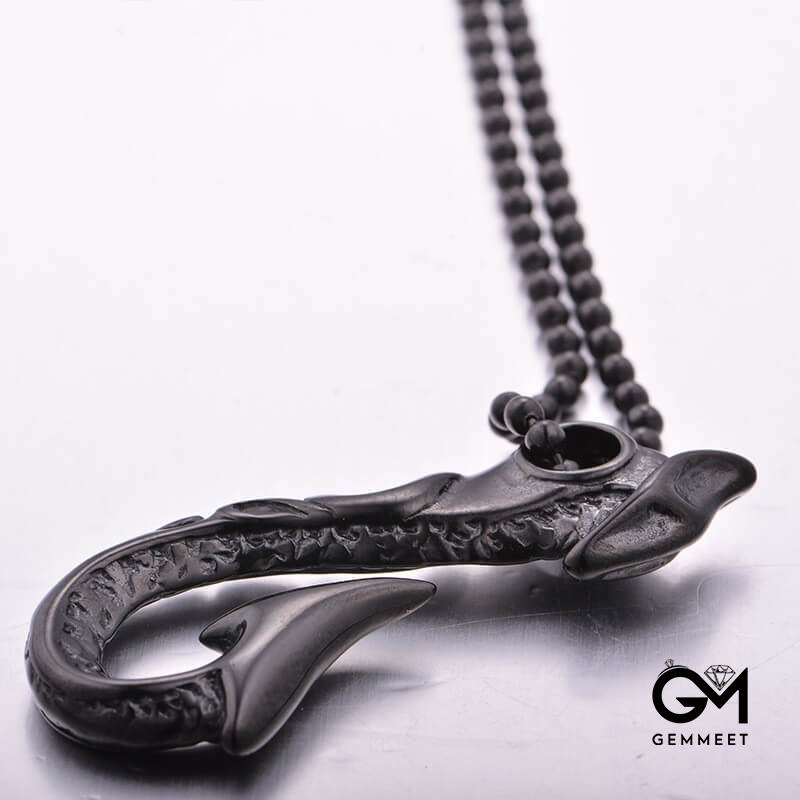 Stainless Steel Black Fishhook Necklace