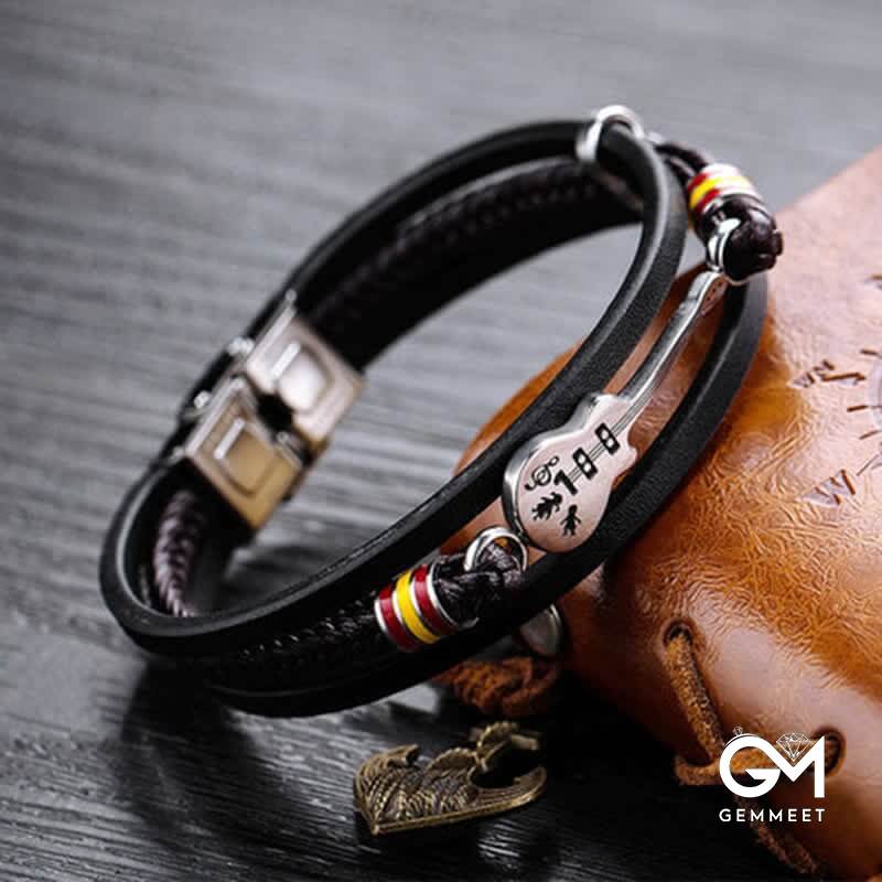 Men's Musician Guitar Leather Bracelet