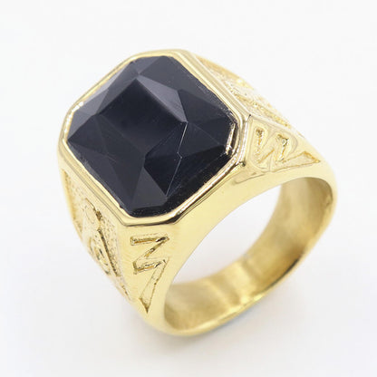 Stainless Steel Colored Stone Ring