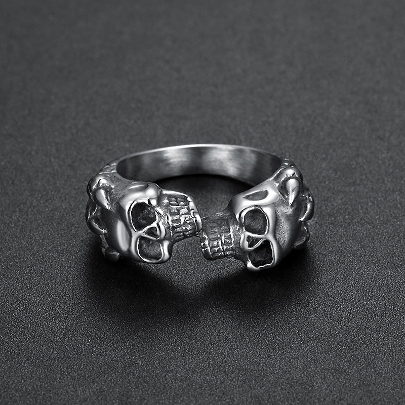 Stainless Steel Double Skull Small Head Ring