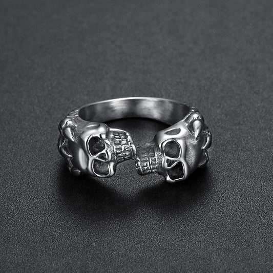 Stainless Steel Double Skull Small Head Ring