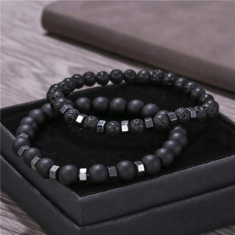 Lava Stone Mens Stretch Set Bracelet