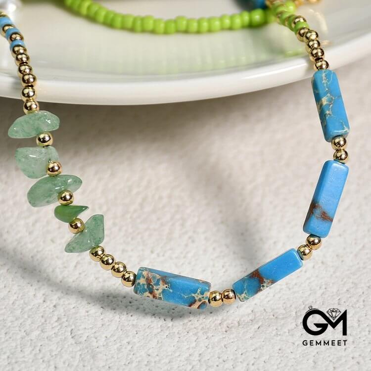 Blue Emperor Stone Green Jade Beaded Necklace