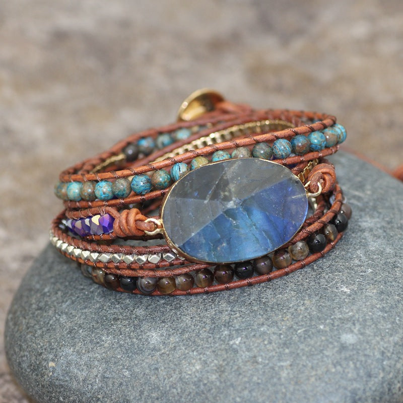 Bohemian Glitter Stone Multi-Layered Woven Leather Bracelet