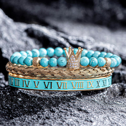 Blue Beaded Roman Numerals Crown Bracelet