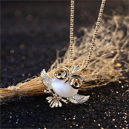 Women's Cute Owl Opal Necklace