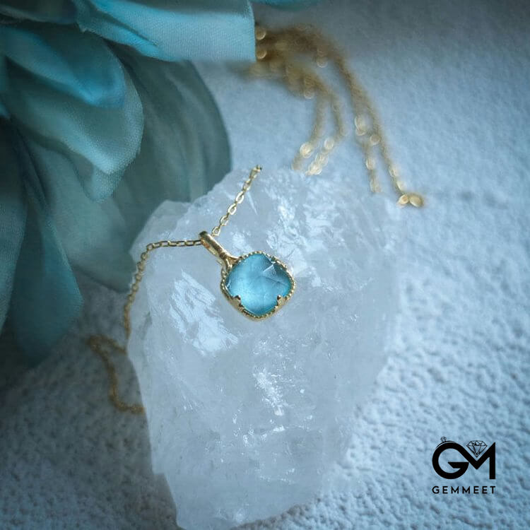 Square Faceted Aquamarine Necklace